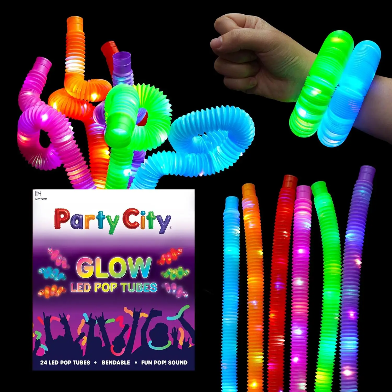 Tubes Pop LED extensibles, 24 pièces, jouets lumineux, bâtons lumineux en vrac, cadeaux de fête pour enfants, fournitures néon qui brillent dans la nuit, Fidget