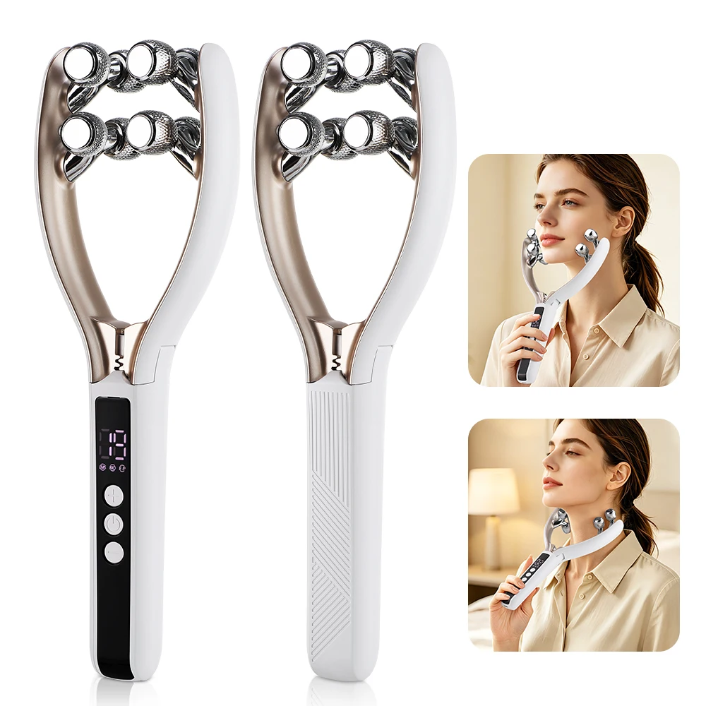Facial Massager Roller, 3 Modes 19 Levels Electric Face Massager 8 Roller Balls for Contour Skin Care Serum Women Beauty Tool