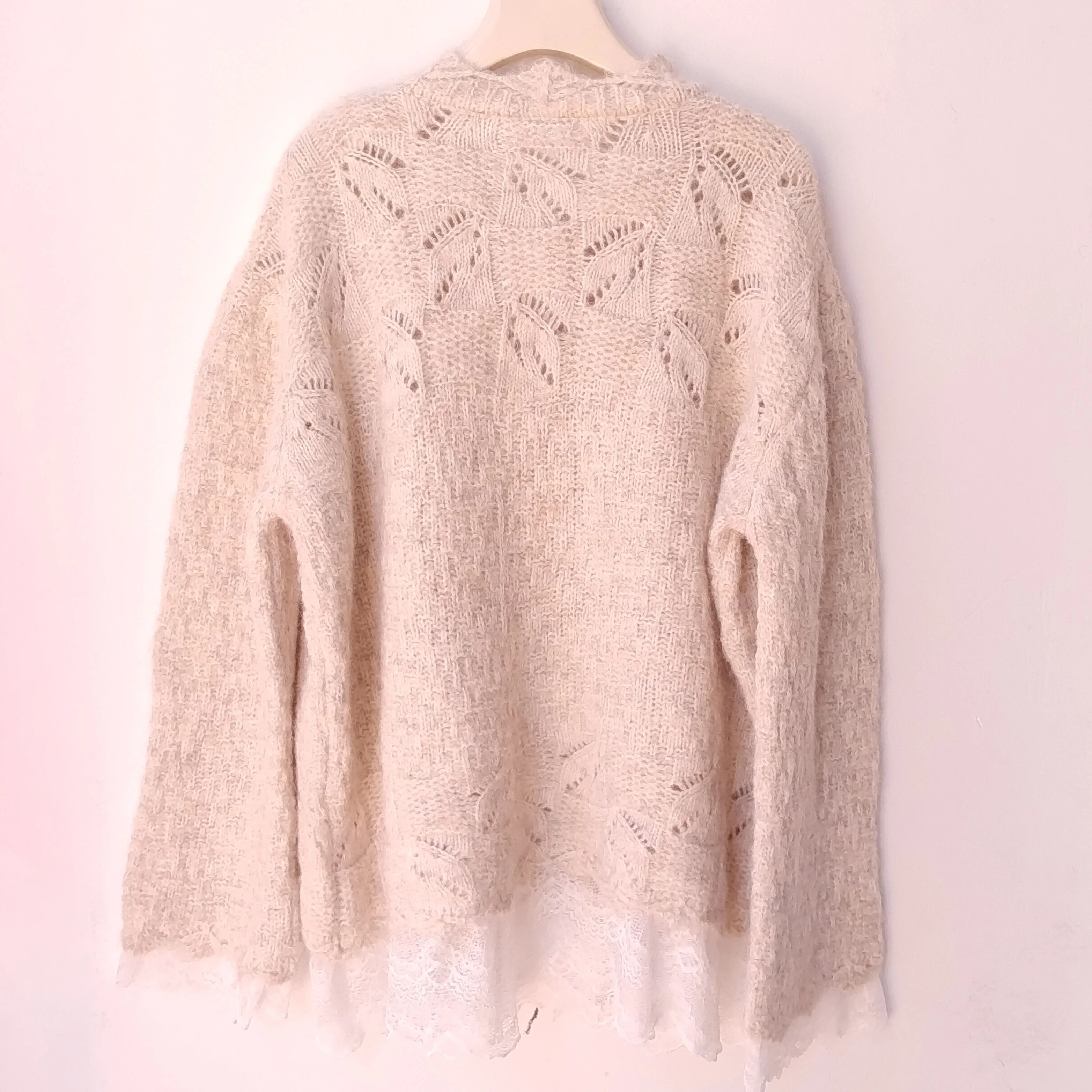 새로운 리얼 폭스 퍼 트리밍 롱 니트 귀여운 가디건 여성용 O넥 긴팔 꽃 장식 버튼 가디건 스웨터