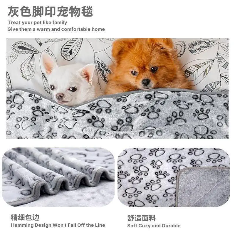 1pcs Ultra-Soft Paw Print Dog Blankets - Machine Washable, Cozy Pet Pillow Pads for Indoor & Outdoor Use