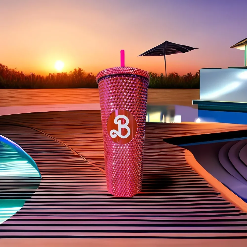 Pink Bar Studded Tumbler Women Fashion Coffee Cups with Lid Straw Female Luxury 24OZ Diamond Tie Cup Portable Cold Drink Cup