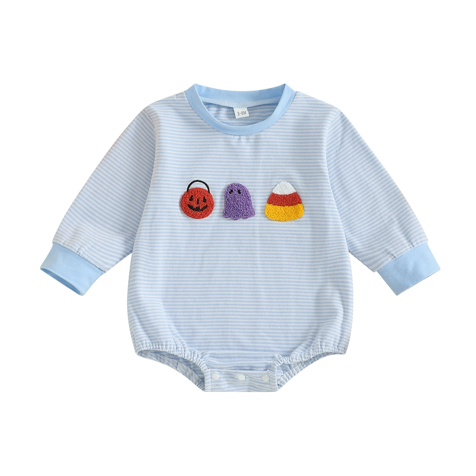 

Baby Halloween Romper Long Sleeve Crew Neck Stripes Print Bodysuit Newborn Romper