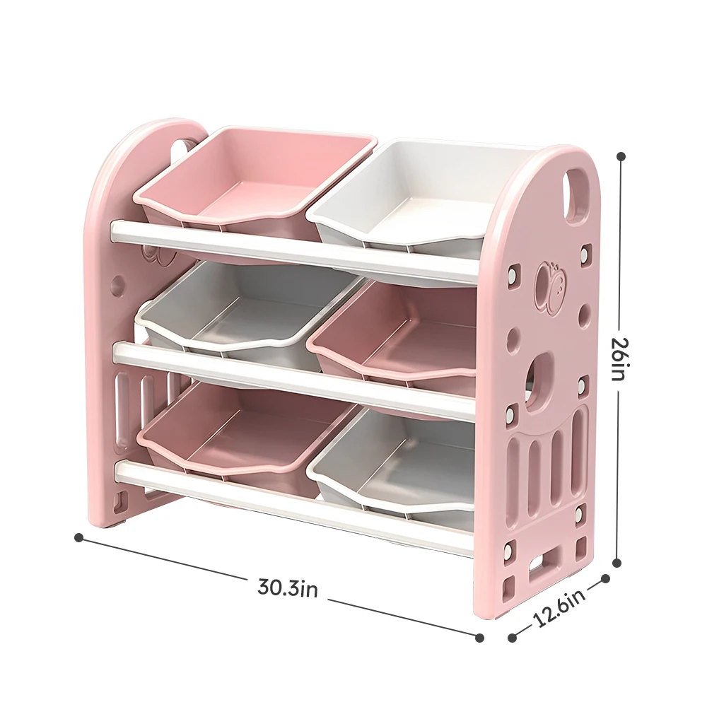 Kids Toy Storage Organizer with 6 Bins, Multi-functional Nursery Organizer Kids Furniture Set Toy Storage Cabinet Unit with HDPE