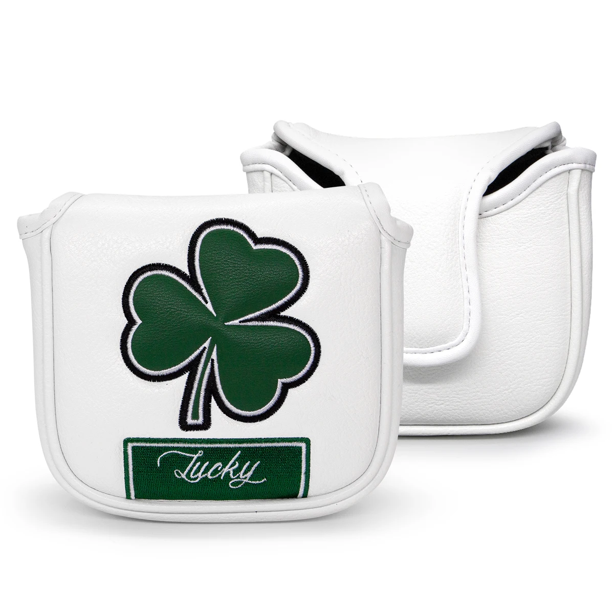 Lucky Golf Mallet Putter Cover, Classical Golf Putter Cover for Mallet Headcover with Magnetic Closure, Elegant Embroidery White