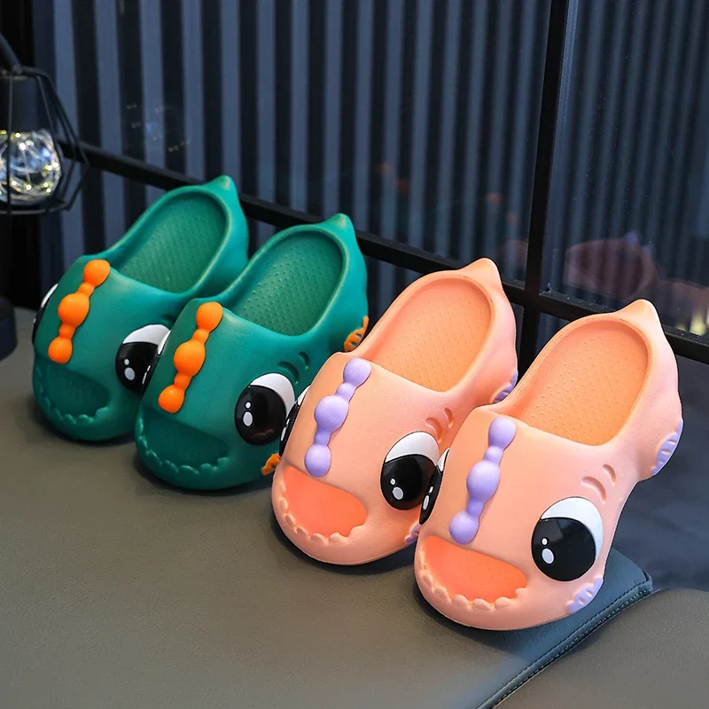 Summer Aged 2-16 Children Slippers Cute Cartoon Dinosaur Soft Sandal For Boys Girls Flip Flops Non-Slip Indoor Home Kids Shoes