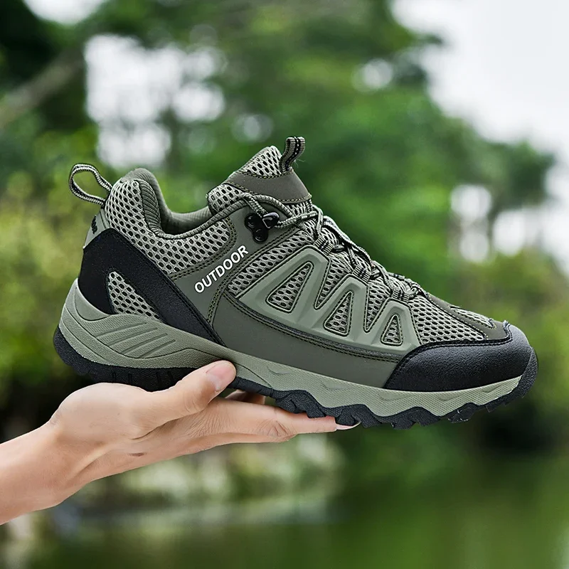 أحذية المشي لمسافات طويلة في الهواء الطلق الرجال مريحة للتنفس شقة منخفضة أعلى حذاء كاجوال الرجال المضادة للانزلاق الدانتيل متابعة أحذية رياضية كاجوال الرجال