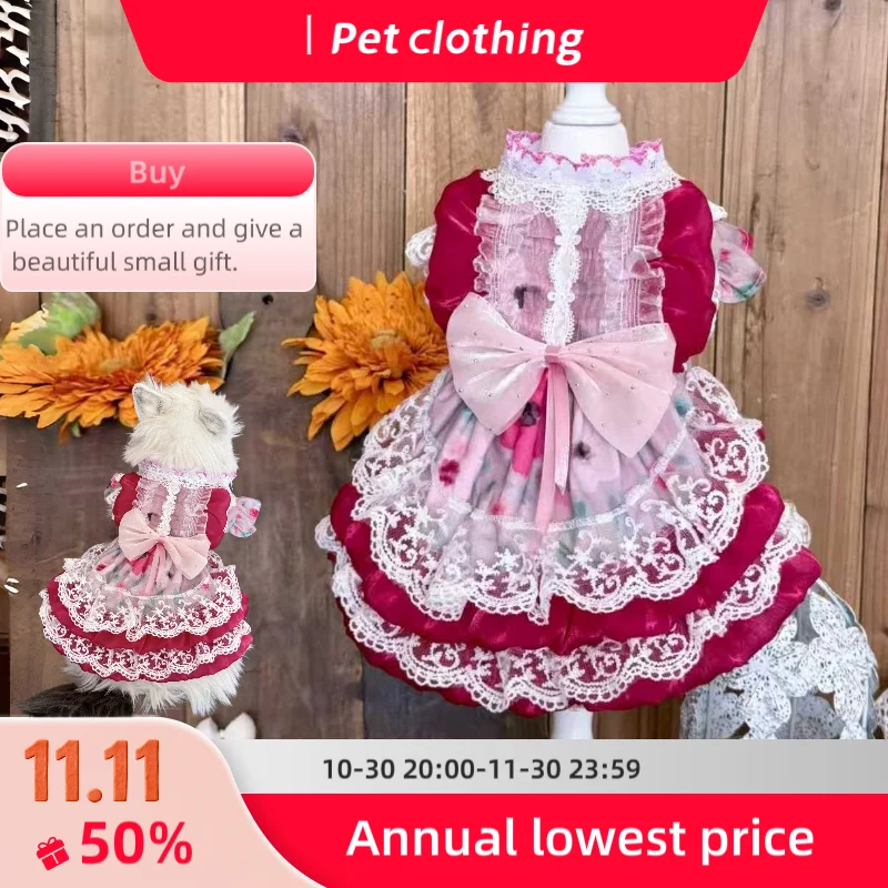 

Cat clothes Pet Dog Cat Skirt Lolita Lace Bow Halloween Christmas Birthday Party Festival Dress Costume for cat Elegant Dog Gown