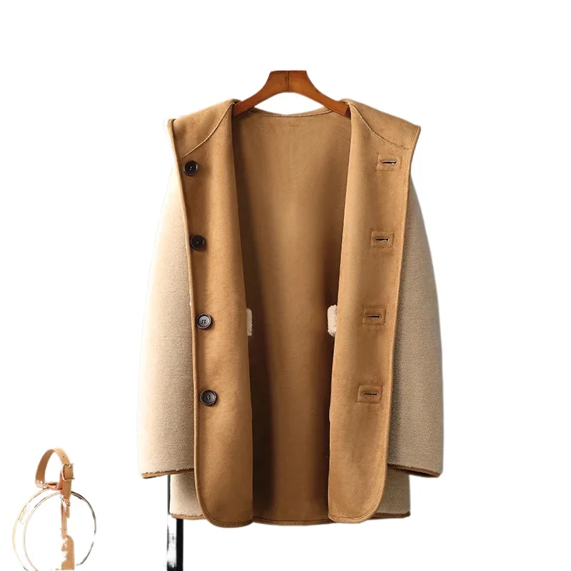 Tajiyane 100% Sheep Shearing Jacket Elegant Wool Coats for Women 2023 Autumn Winter Hooded Mid-length Fur Coat Abrigo Mujer