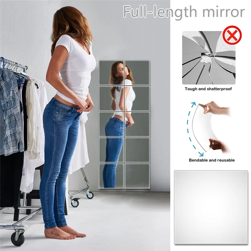 4 Pieces Self Adhesive Non-Glass Mirror Slim Flexible DIY Wall Decoration Mirror For Family Bedroom Closet Bathroom Durable , S