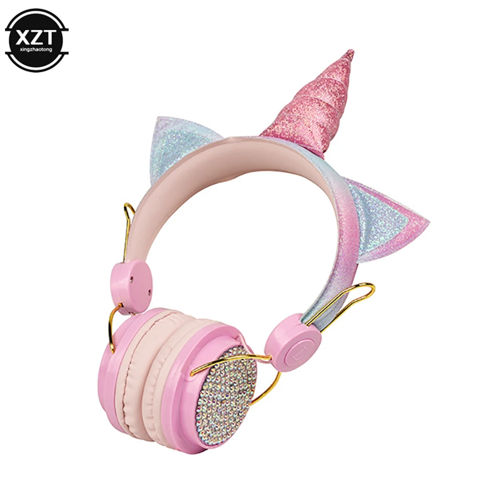 Cute Unicorn Children's Headset 3D Stereo Music Headset with Microphone Mobile Phone Computer Universal Wired Headset Girl Gift