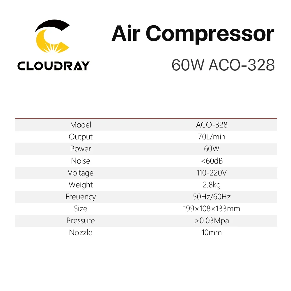 Cloudray 60W Air Compressor Electrical Magnetic Air Pump for CO2 Laser Engraving Cutting Machine ACO-328