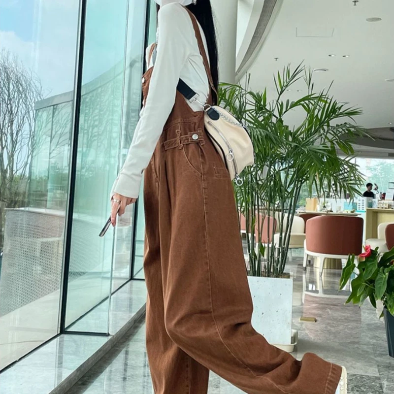 Cargo Denim Jumpsuits Women Vintage Fashion High Waist Chic Streetwear Tender Personality Straight Trousers Hip Hop All-match