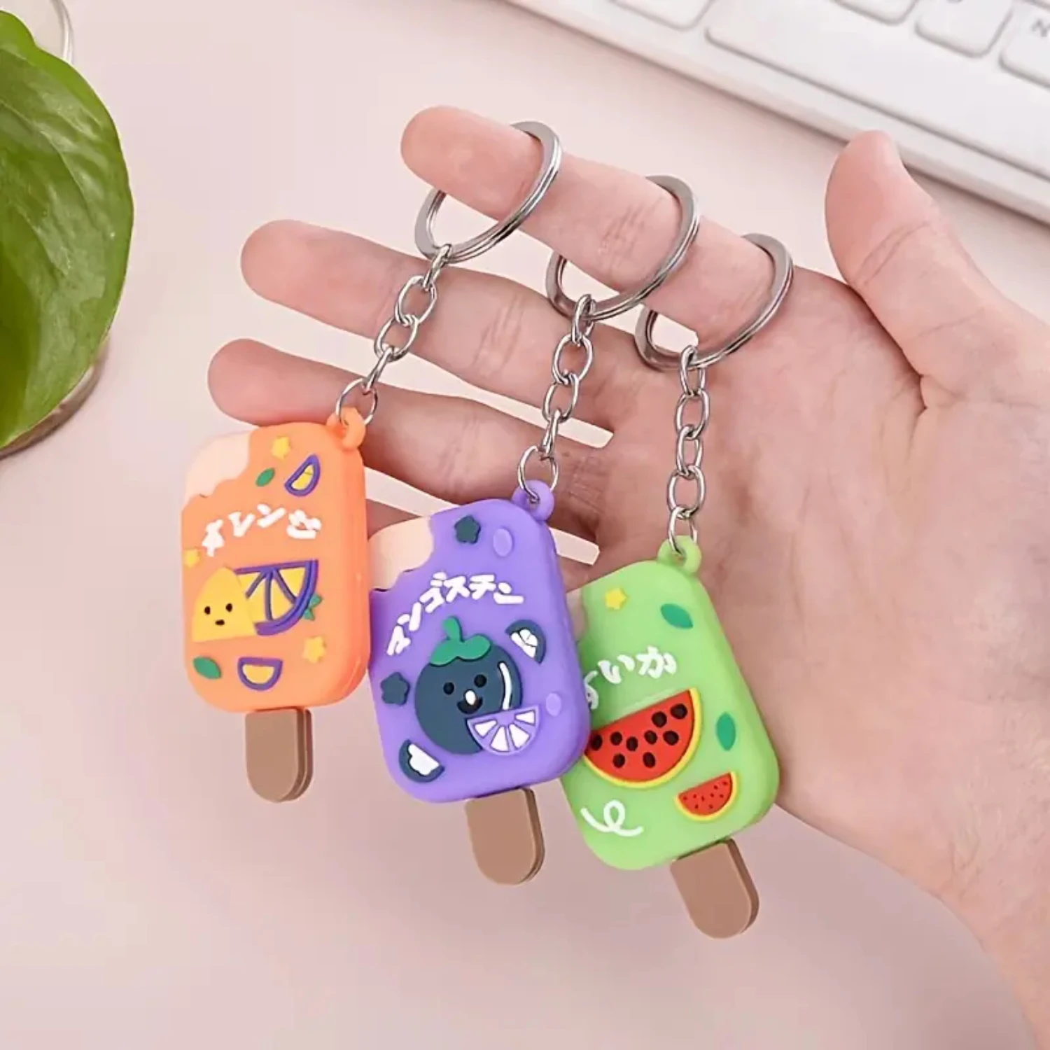 3D Cute Avocado Pineapple Keychain Men's Trend DIY, Multi-color Fruit Series PVC Soft Rubber Backpack Charm Pendant Keychain Acc