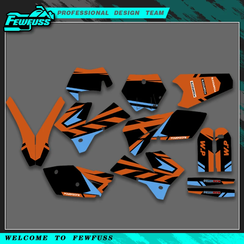

Fewfuss для KTM 125 200 250 300 400 450 525 EXC EXC-F 2006 2007 SX SXF 2005 2006, комплект графических наклеек, индивидуальный номер, имя