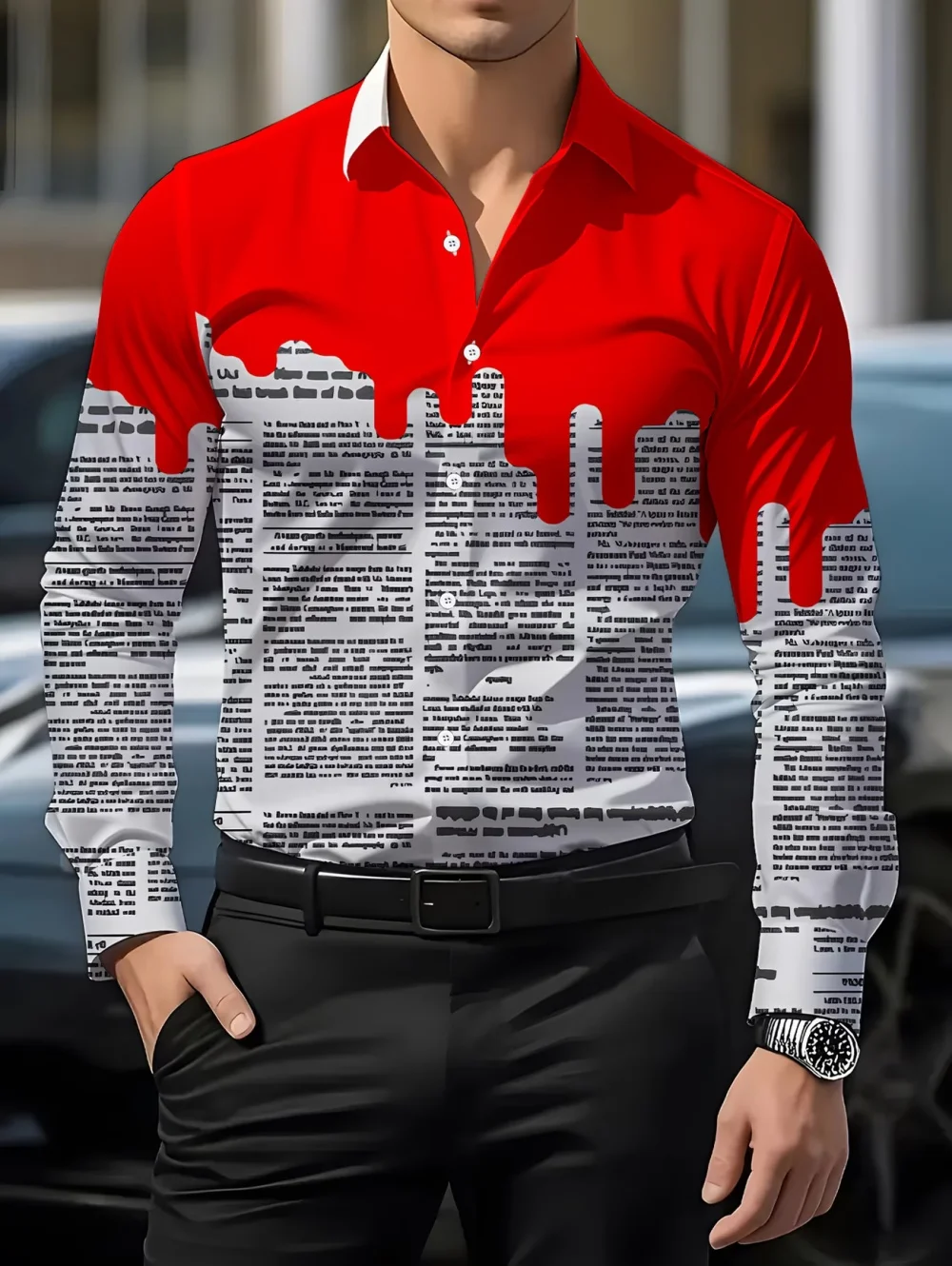 Men's Long Sleeved Shirt Retro Style Old Newspaper Print Shirt Casual Comfortable Versatile Breathable Top Street Fashion Shirts