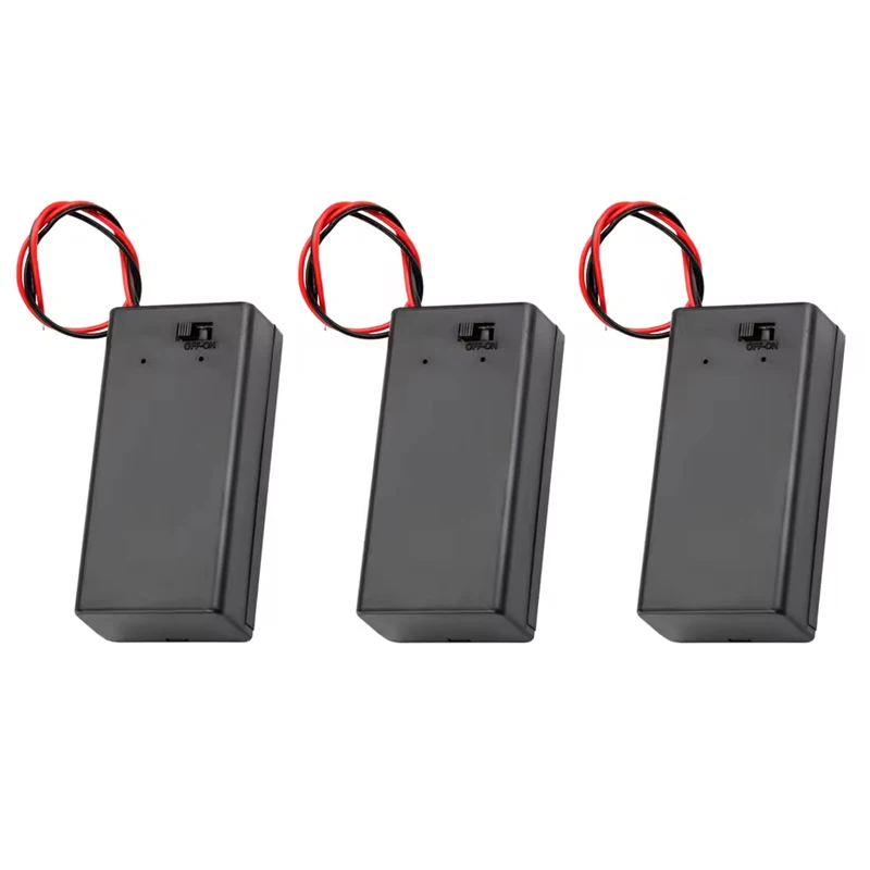 3PCS 9V Battery Holder 9 Volt Battery Holder with ON/Off Switch Cover Lead Wires 9V Battery Box 9 Volt Battery Case Connector