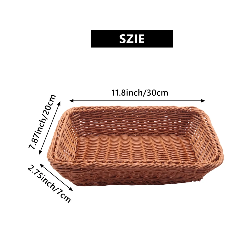 2 Pcs Rectangular Basket For Table Or Counter Display For Bread,Fruits And Vegetables Wicker Baskets For Markets,Bakery