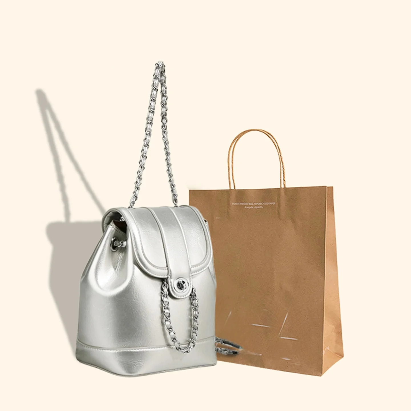 

Silver Travel Bapa Women's 2025 New Sle Small Fraance Chain Korean Version Bookbag Buet ape Large Size