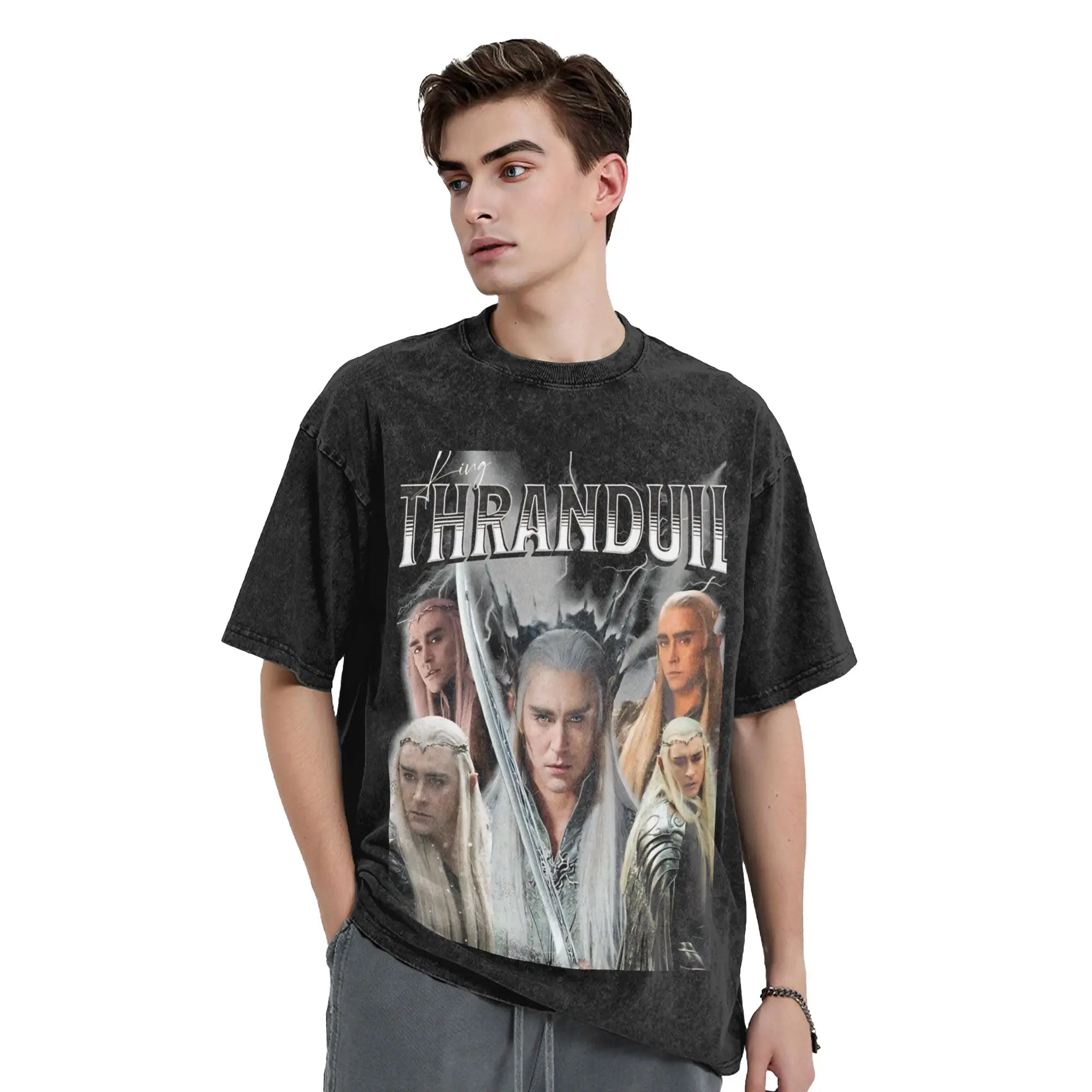 King Thranduil Lords Rings T Shirt Hip Hop Washed Cotton High Street T-Shirt  Vintage Men Women Streetwear Summer Tops Tees