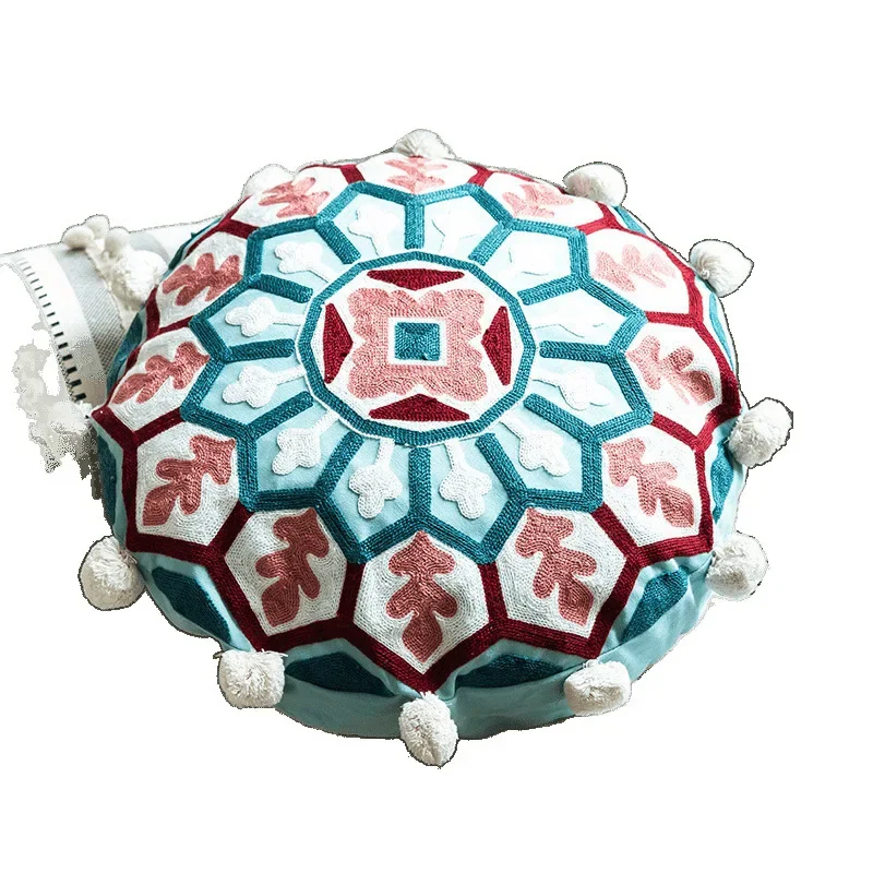 

High-end new bedside pillow cushion pillow cover round Moroccan national style retro embroidery living room sofa pure cotton