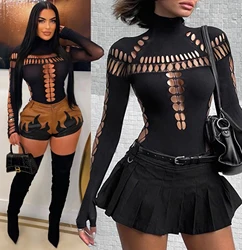 Seksowny jednolity kolor zwykły kombinezon z wycięciem drążą otwarta klatka piersiowa seksowne krzywe impreza w klubie nocnym delikatne ubrania body kombinezony