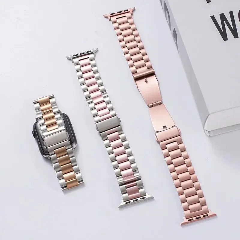 stainless steel strap for apple watch band 38/42mm 41mm 40/44mm 45mm 49mm series 9 8 7 6 SE Ultra 54321 on iwatch metal bracelet