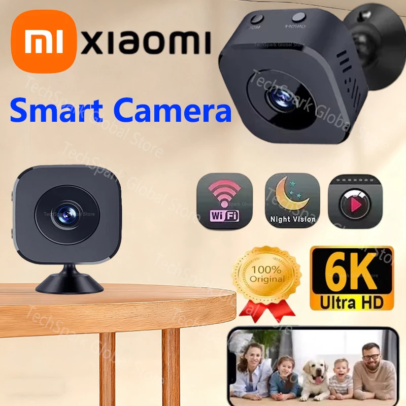 كاميرا أمان صغيرة من Xiaomi 6K، مراقبة لاسلكية واي فاي، حماية أمنية عن بعد، مراقبة للرؤية الليلية، المنزل الذكي الجديد