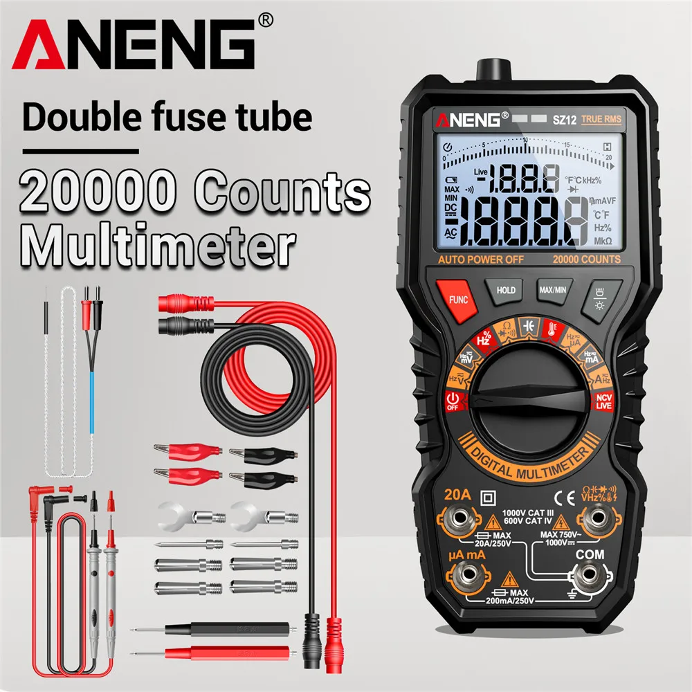 

ANENG Digital Multimeter AC/DC Current Voltage Multimetro 20000 Count 100MΩ Ohm Capacitor Meter Hz Resistance SZ12 Tester Tools