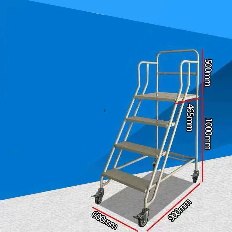 Warehouse heavy duty light steel ladder with handle wheel