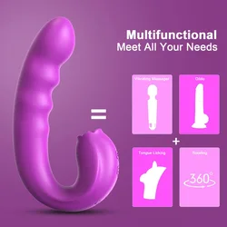 Clitoris Likken Roterende G Spot Vibrator, 3 In 1 Clit Tong Dildo Vaginale Vibrerende Stimulator 10 Modes Speeltjes Voor Vrouw