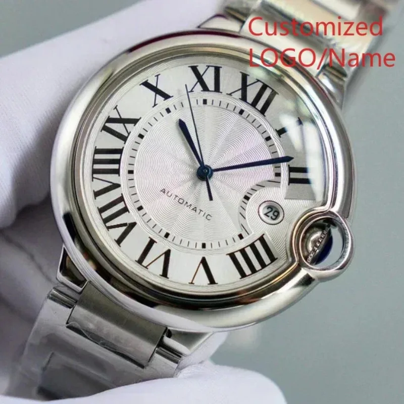 الفاخرة التلقائية الميكانيكية رجالي الياقوت 904L الفولاذ المقاوم للصدأ والجلود الأسود الأزرق بالون الساعات الرياضية حسب الطلب