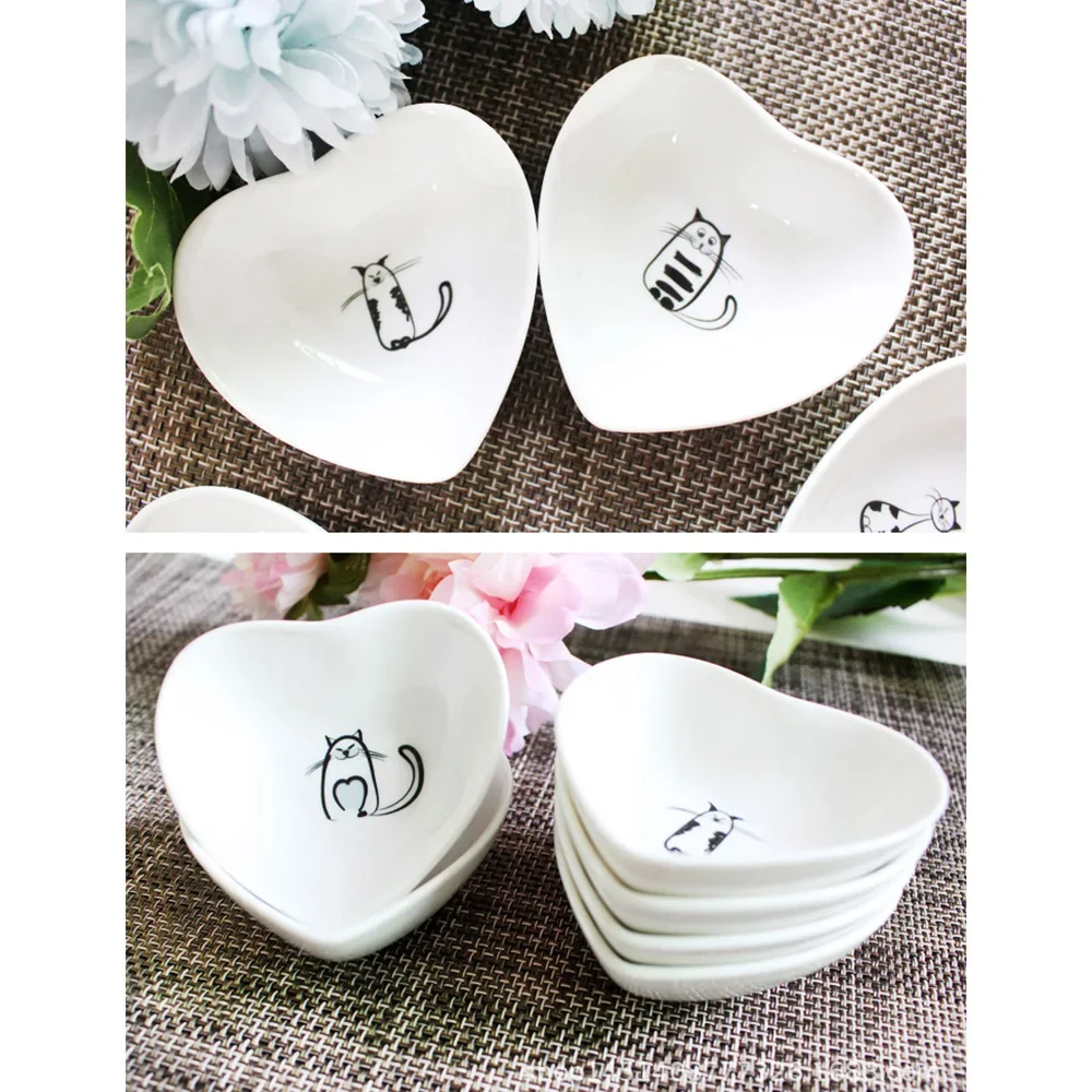 Small Plate Cute Cat Mini Heart Shaped  Soy Dish Sauce Seasoning Vinegar Jam Multipurpose Dishes Kitchen Tableware