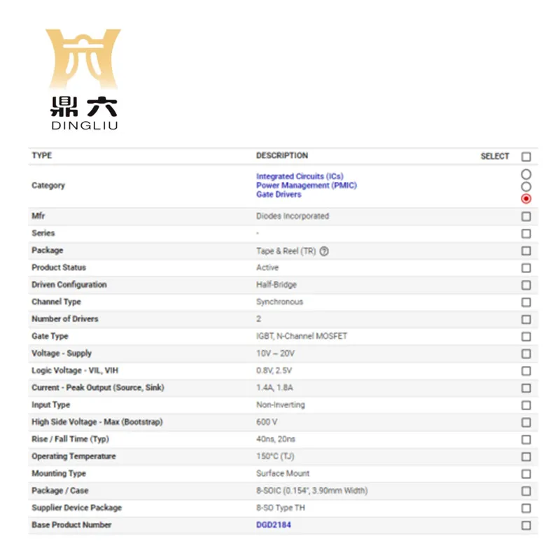 DGD2184MS8-13  IC GATE DRVR HALF-BRIDGE 8SO DGD2184MS8-13 Half-Bridge Gate Driver IC