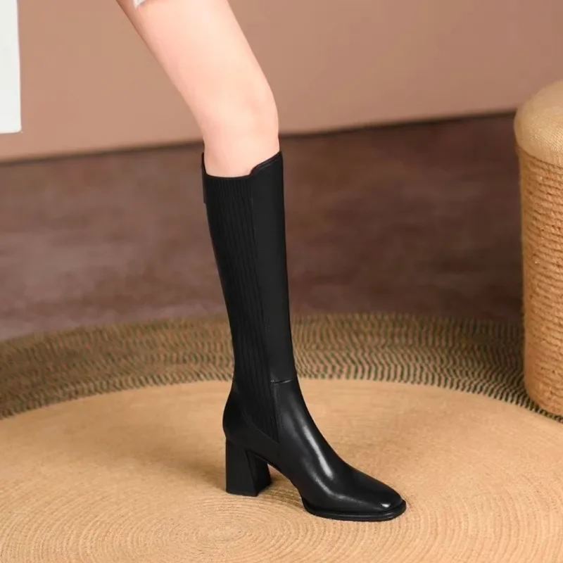 Women Knee Thigh High Sock Boots 2024 Winter New Long Tube Boots for Women Elegant Autumn Brown Black High Heel Elastic Boots