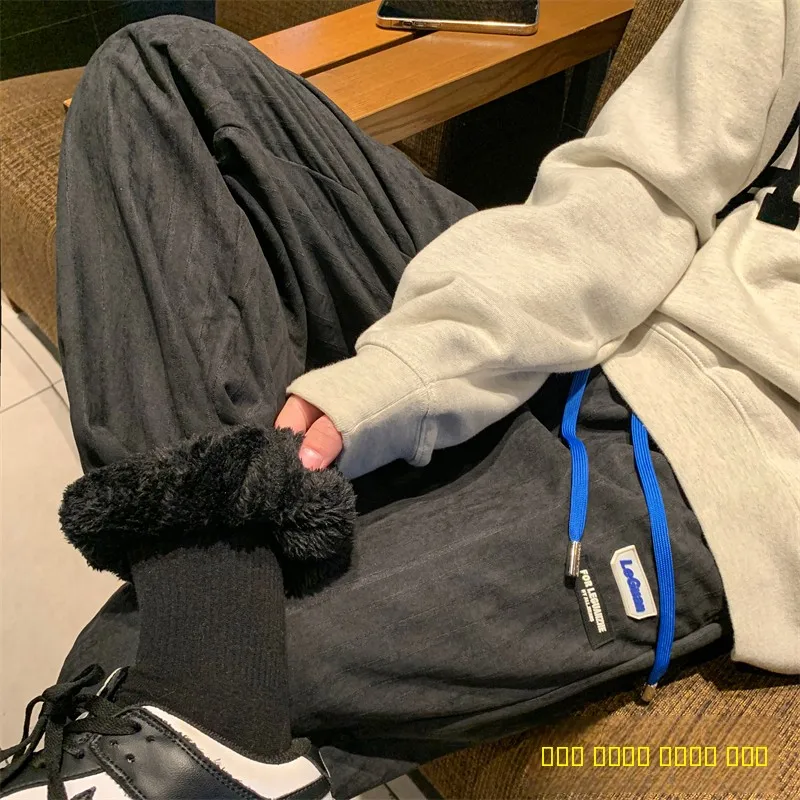 

Men's Fce Lined Casual Pants Winter Thiened Lamb Velvet Sport Trousers Warm Cotton Pants Cuffed Sweatpants Loose Leisure...