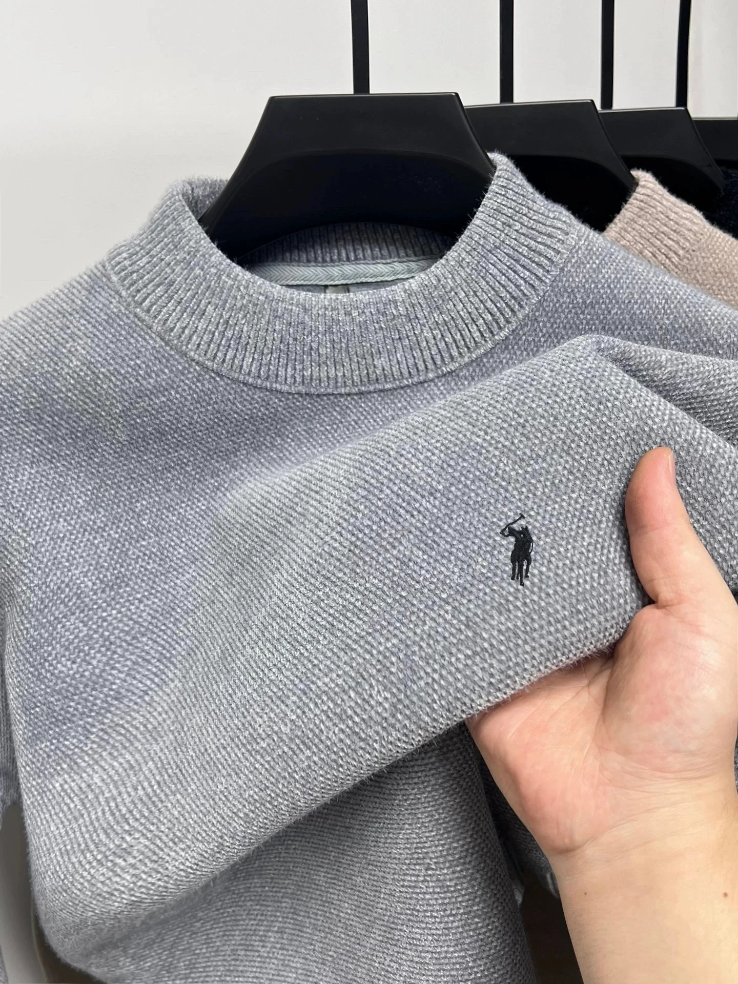 

High end designer's new sweater men's fashion brand golf pony embroidery luxury winter velvet warm round neck knitted pullover
