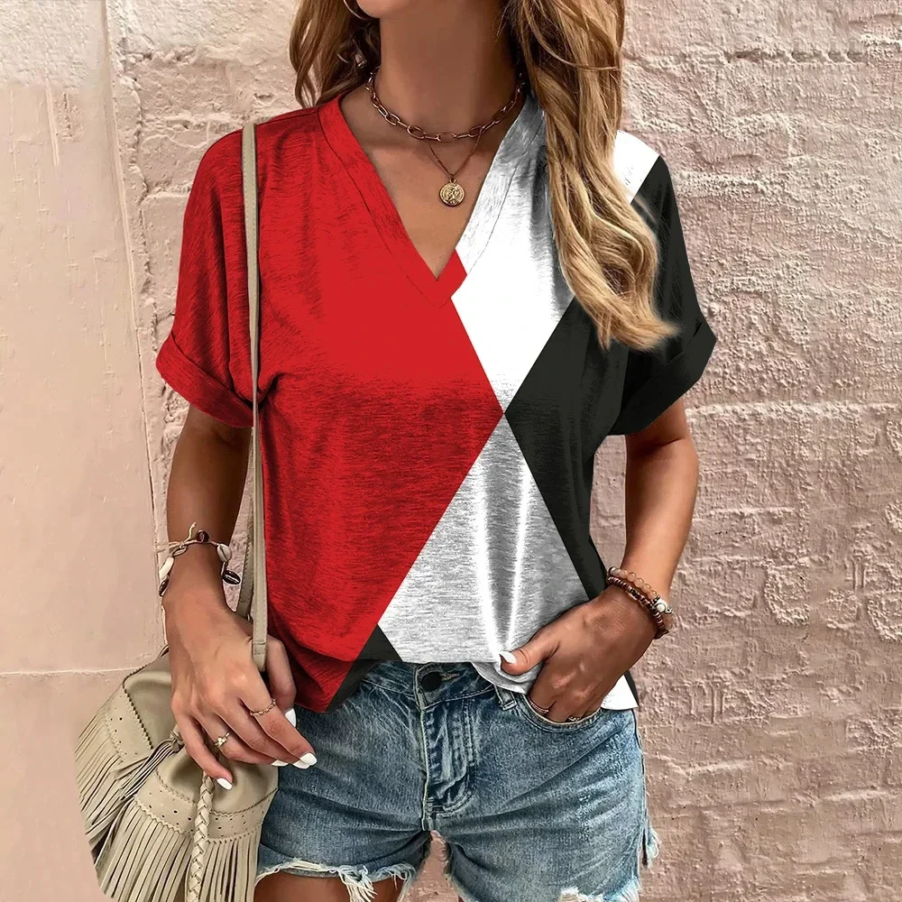 

Vintage T Shirt For Women V-Neck Short Sleeve Summer Loose Casual Women's Clothing Pullover Ladies T-Shirt Streetwear Harajuku
