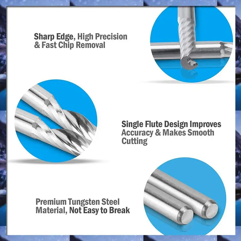 

ABSU 5 Pcs 3Mm Solid Carbide Endmills Endmill D3X8XD4X50L & 10 Pcs CNC Router Bits 1/8 Inch Shank Spiral Upcut Router Bit