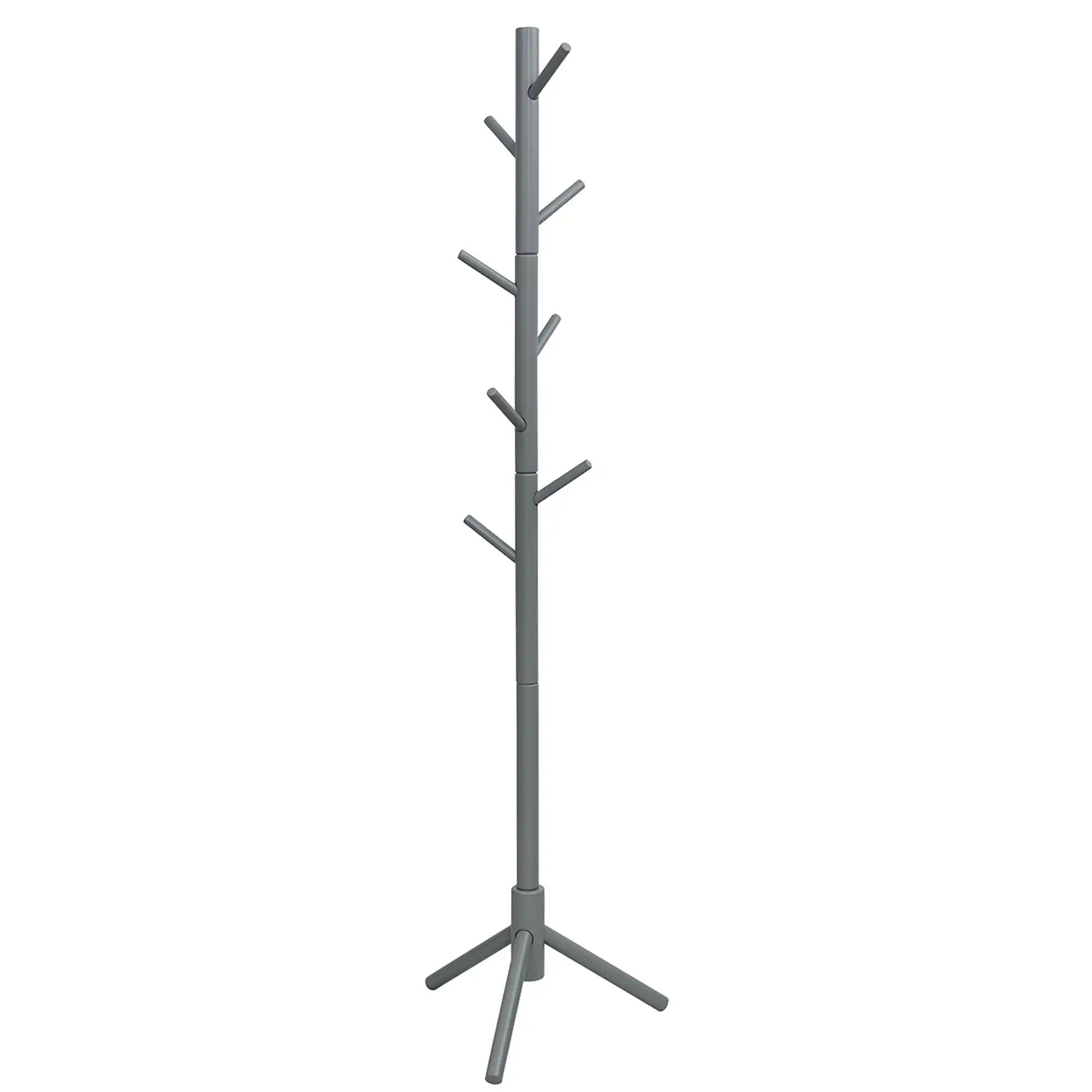 Wooden Coat Rack Stand Hall Tree Entryway Organizer 2 Heights w/ 8 Hooks Grey