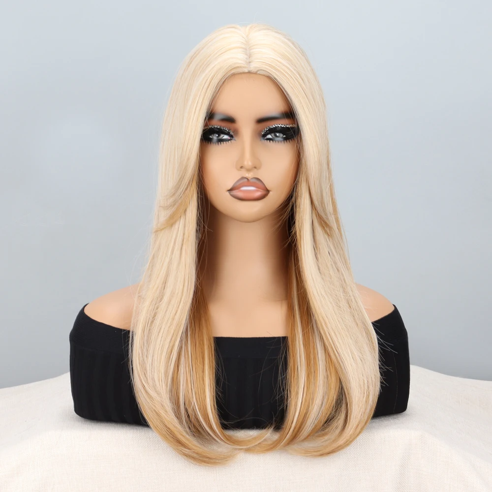 Blonde Wig With Fringe Highlights Synthetic High Heat Resistant Material Suitable For Daily Wear