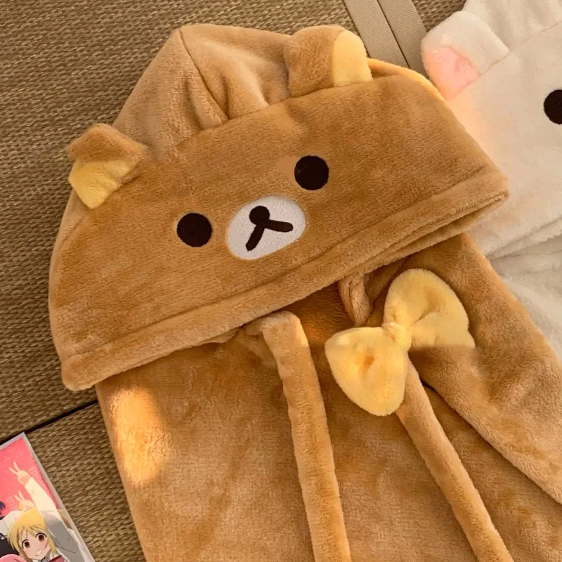 Rilakkuma Plush Shawl Cloak Air Conditioner Blanket Cute Bear Cartoon Autumn Winter Keep Warm Bath Towel Girl Kids Birthday Gift