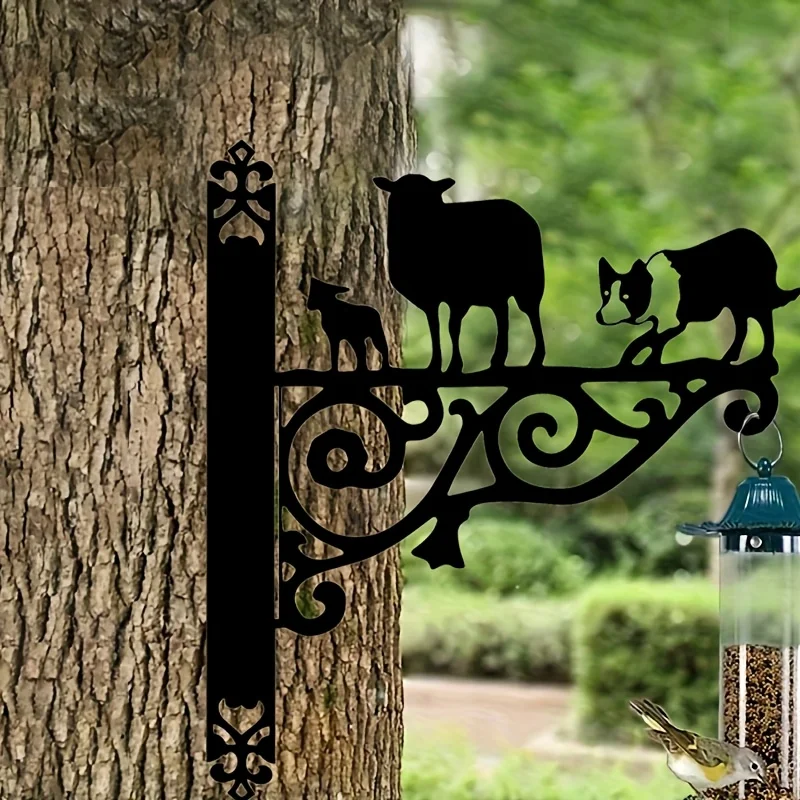 Border Collie and Sheep Hanging Basket Bracket, Garden Pet Dog Hanging Basket Bracket, Shepherd Dog and Sheep Gift