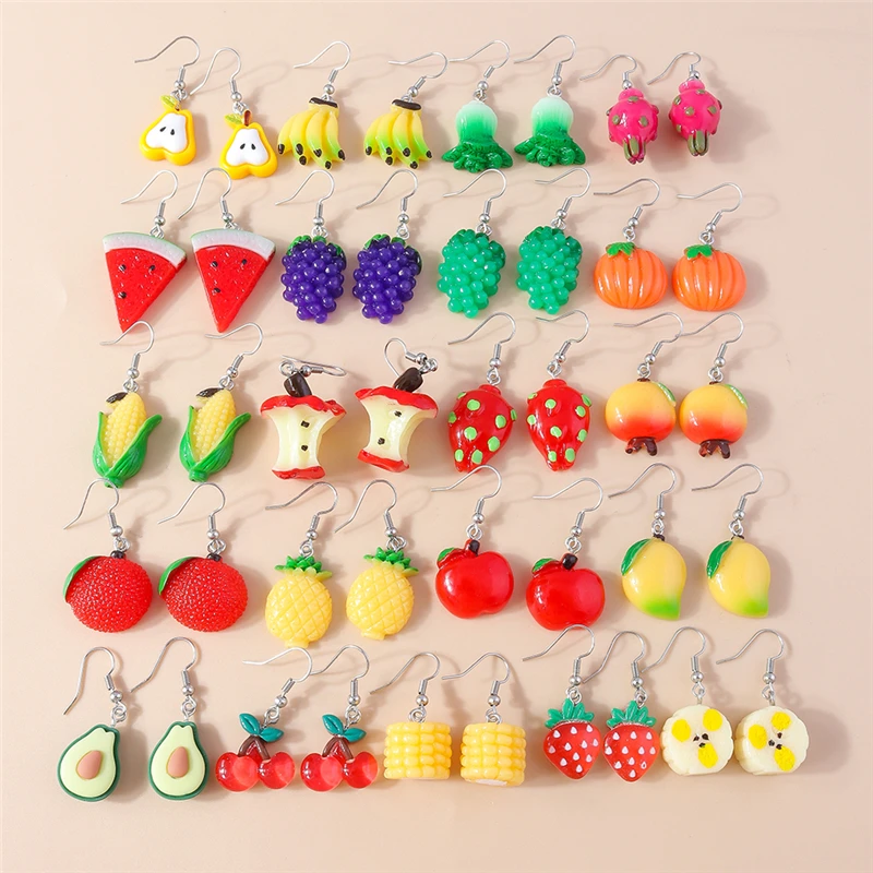 Cute Summer Fruit Drop Earrings for Women Resin Strawberry Grape Cherry Food Dangle Earrings Girls Holiday Birthday Jewelry Gift