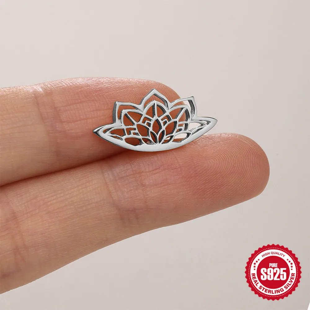 ROXI 1 PC 925 en argent Sterling 1 pièce brillant creux Lotus Piercing boucles d'oreilles pour femme lumière luxe à la mode fête quotidienne