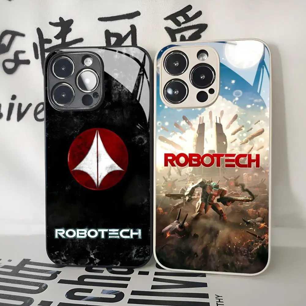 Funda de teléfono Anime Robotech para Iphone 16 15 14 12 11 13 Pro Max Mini X Xr Xs Se 8 Puls cubierta de cristal
