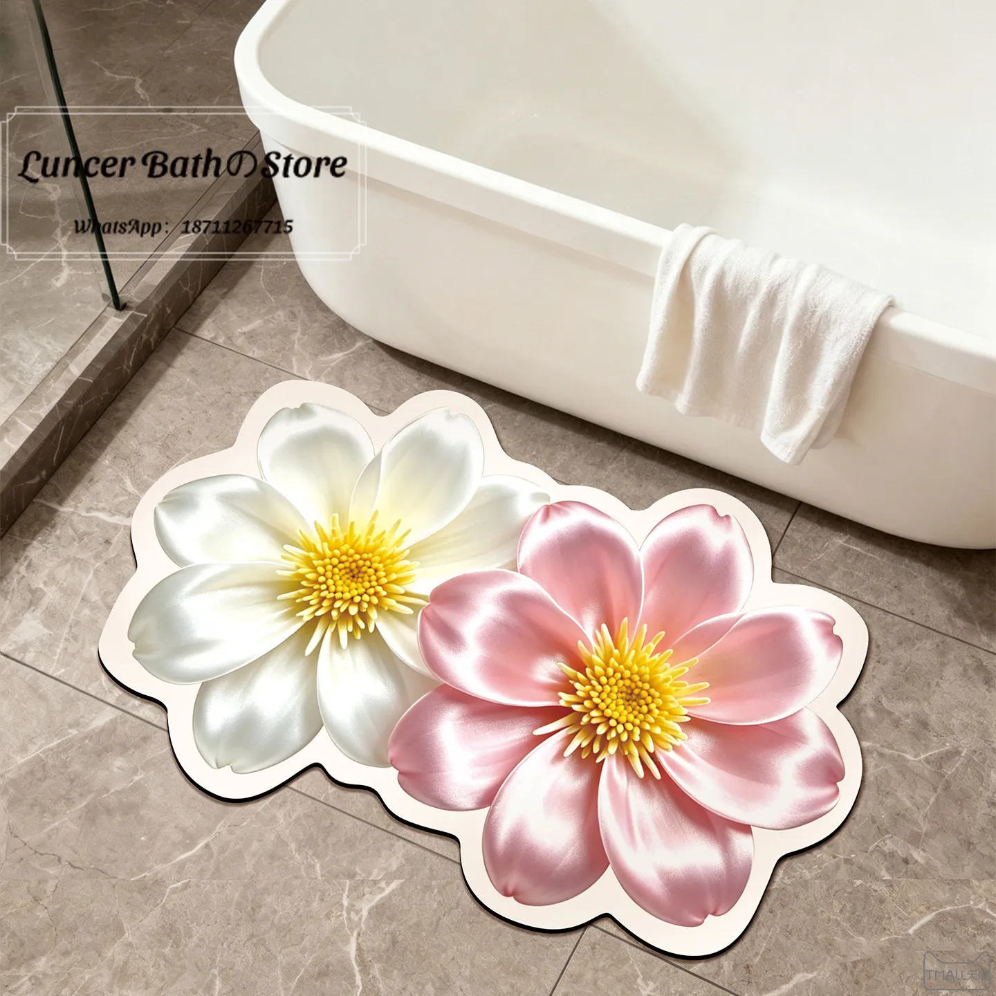 Light luxury flower bathroom floor mat, toilet household water-absorbing quick-drying non-slip foot mat, toilet