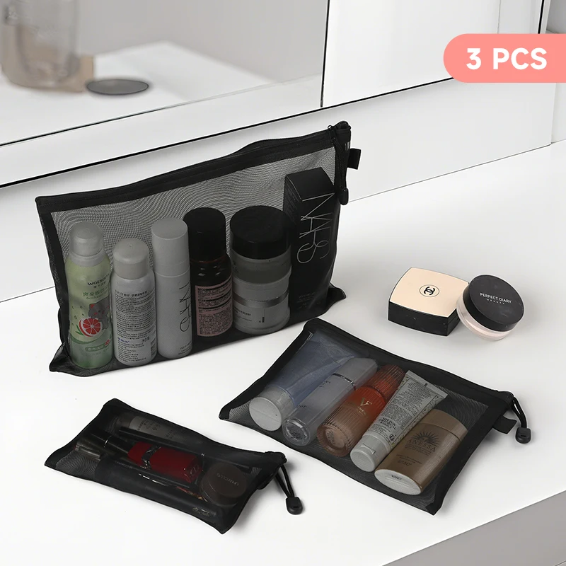 

Weedi 3pcs Travel Makeup Bag, Mesh Cosmetic Bags, Durable, Large Capacity, Travel Storage Organizer Makeup Pouch for Student