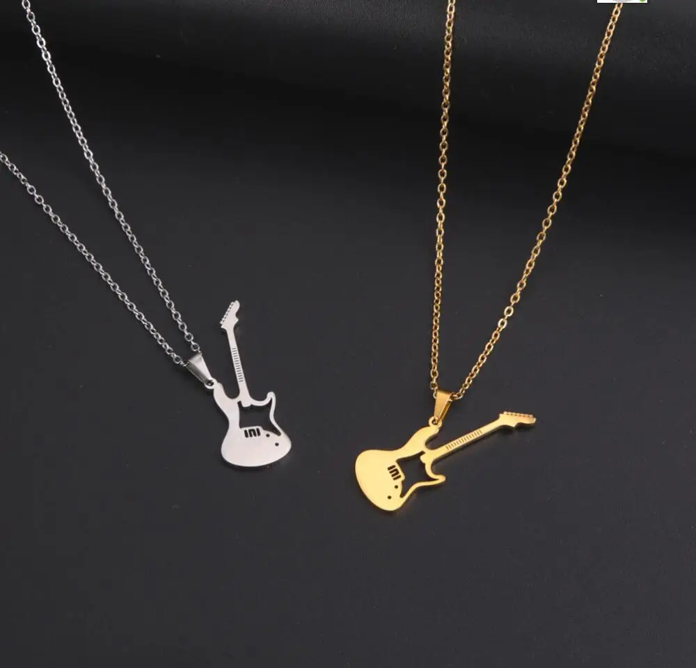 

1PC Stainless Steel Necklaces Hip Hop Guitar Pendants Men Punk Rock Male Chain Gothic Choker Music Necklace For Women F1092