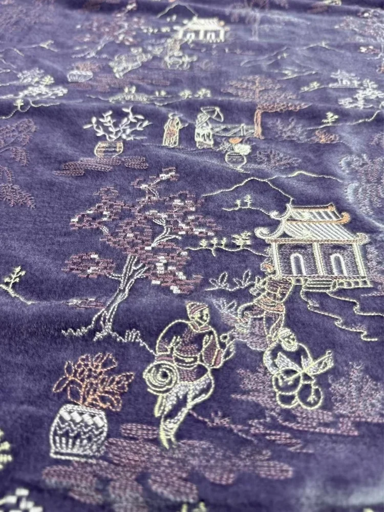 

Heavy Embroidery Silk Velvet Fabric Purple Series Chinese Sle Jaet Set DIY Home Decorations Sponge Pad Material