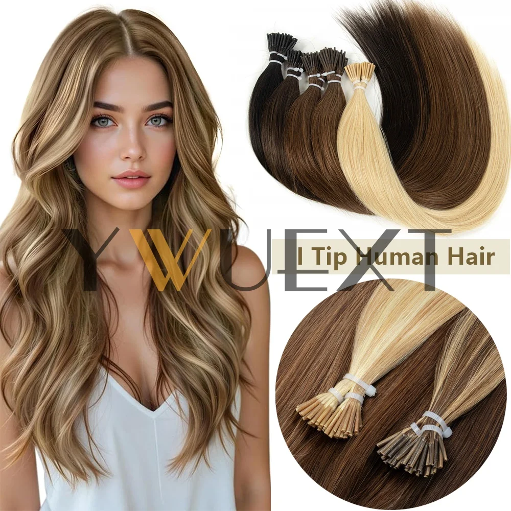 YWUEXT I Tip Human Hair Extensions, Real Straight Human Hair 50 Strands 30g/pack 12‑20 Inch Pre‑Bonded Keratin Capsule Hair, Natural Black Brown Blonde Multi‑Colors, Salon Quality Easy To Install for Women